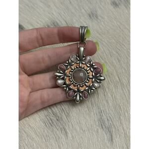 Carolyn Pollack Relios Sterling Copper MOP Pink Rhodochrosite Mandala Pendant
